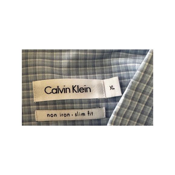 New CALVIN KLEIN Men’s Blue Check Long Sleeve Button Down Shirt Size XL - Picture 4 of 5